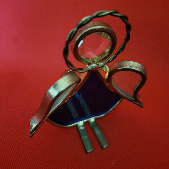 Vintage Stained Glass Skier Blue Gold Tone - Picture 11 of 12